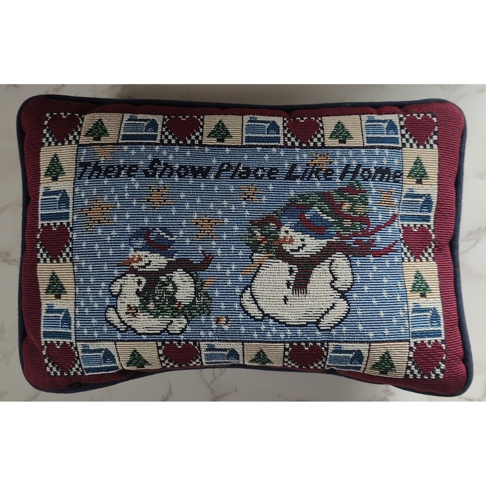 Vtg Tapestry Throw Pillow Snowman There Snow Place Like Home  12" x 7.5" A14